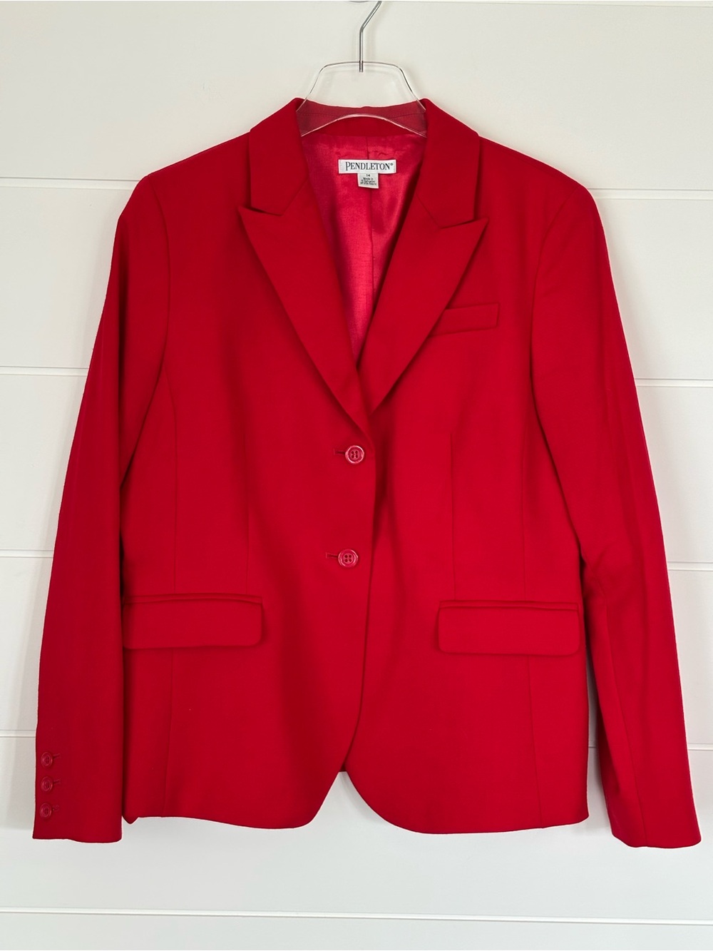 Pendleton Classic 2 Button 100% Virgin Wool Blazer Red Women's Size 14